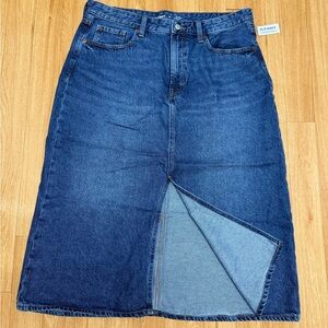 Old Navy Denim Jeans Skirt Women's 16 Dark Blue Cotton Front Slit Classic Casual
